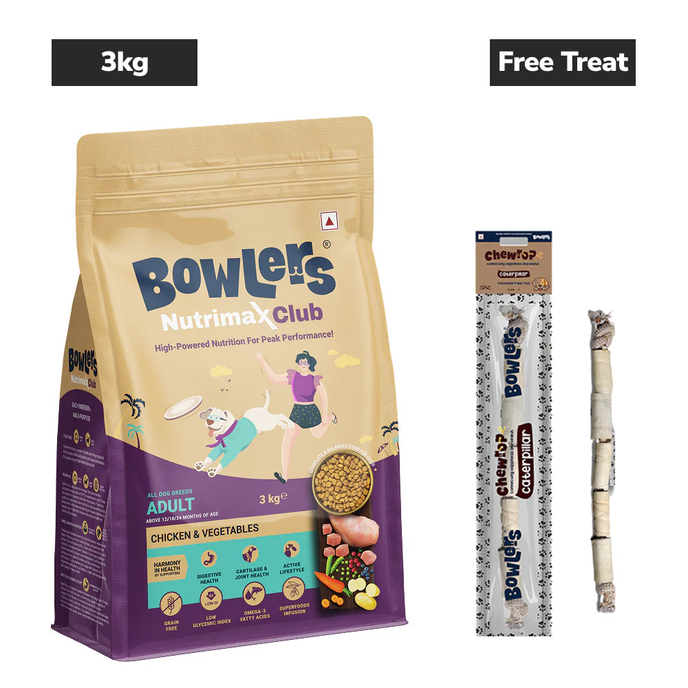 Bowlers Nutrimax Club Adult Dog Dry Food Dogs- Dry Food Bowlers 3kg+Treat Free