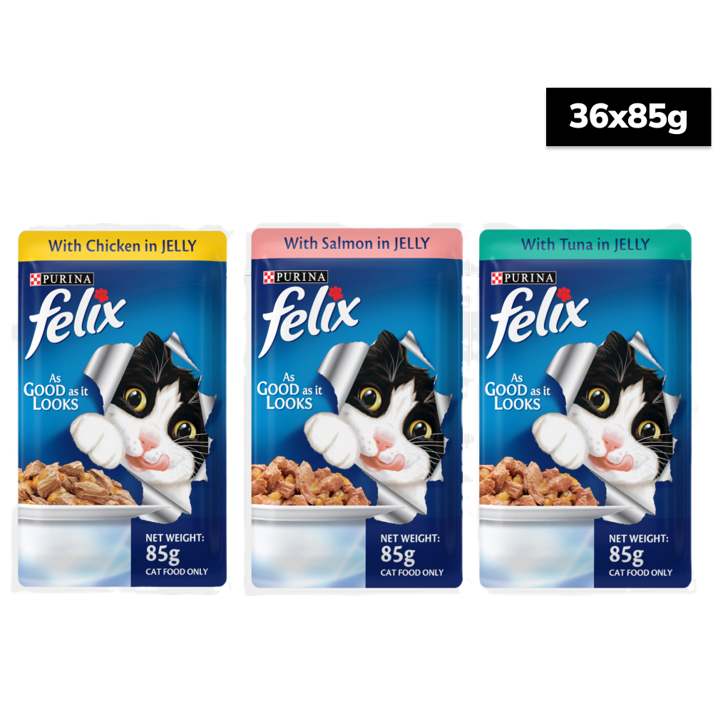 Purina Felix Chicken, Salmon and Tuna with Jelly Adult Cat Wet Food Combo Cats-Wet Food Felix 36x85g