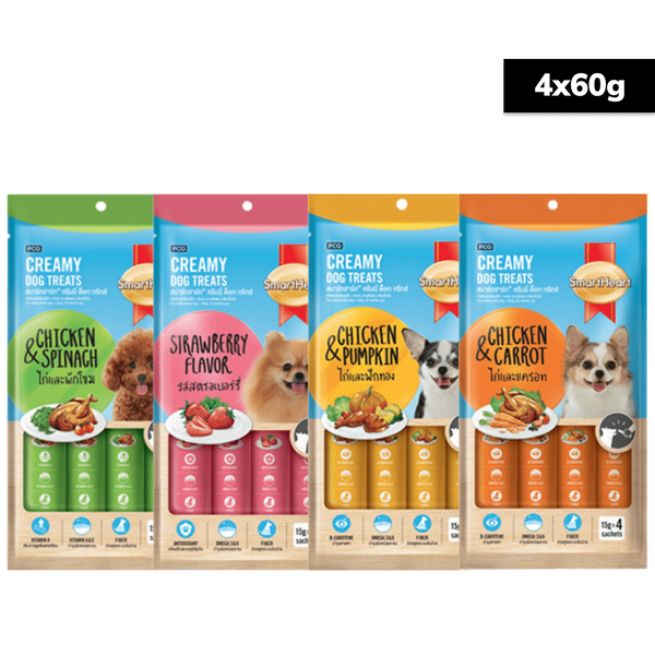 SmartHeart Chicken & Carrot, Chicken & Pumpkin, Chicken & Spinach and Chicken & Strawberry Dog Creamy Treat Combo