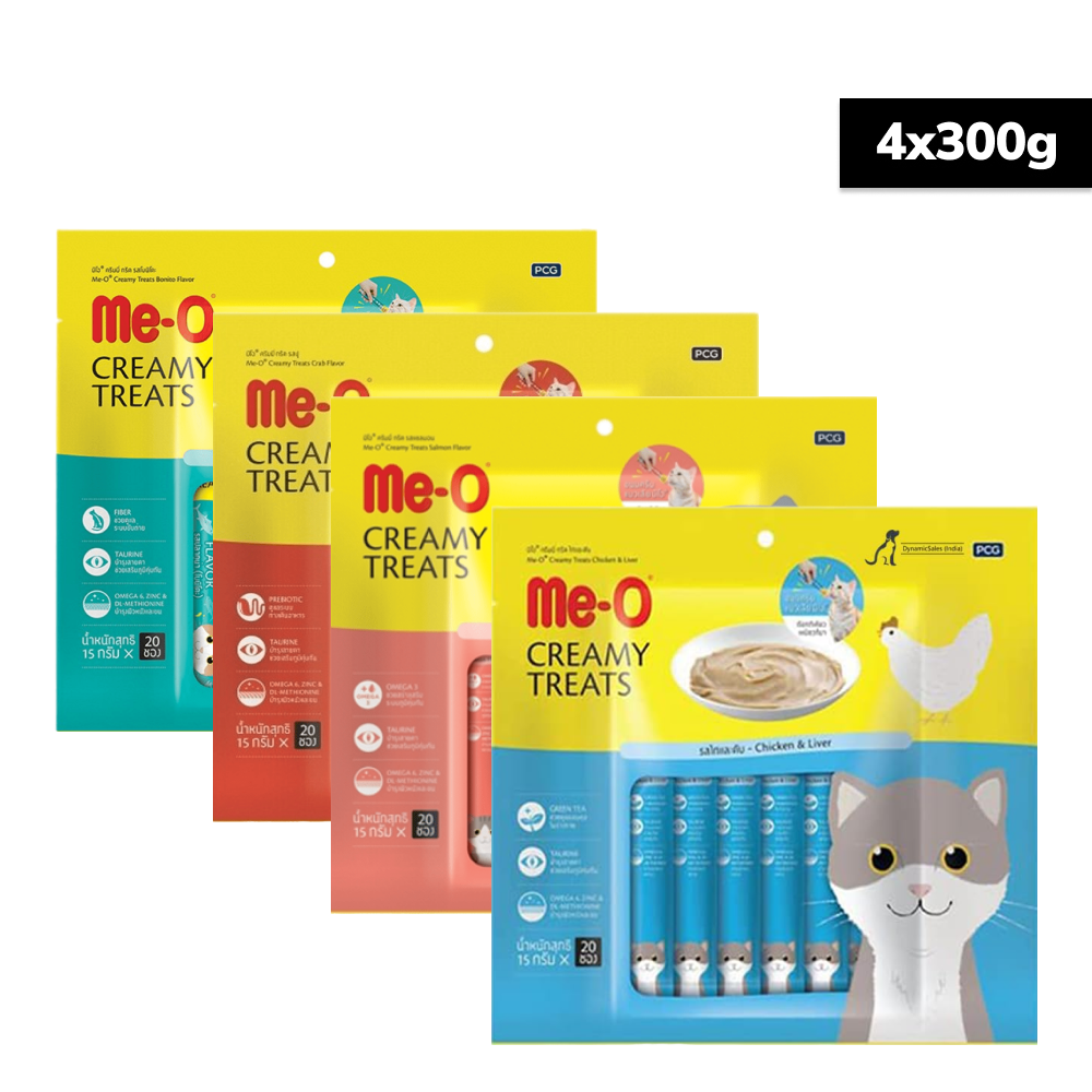 Me O Creamy Chicken & Liver, Crab, Salmon and Bonito Cat Treat Combo Cats-Treats & Others Me O 4x300g (80pcs)