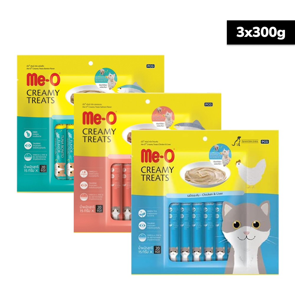Me O Creamy Chicken & Liver, Salmon and Bonito Cat Treat Combo Cats-Treats & Others Me O 3x300 (60pcs)