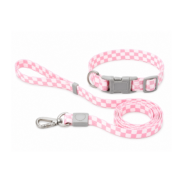 Talking Dog Club Checkmate Leash and Collar Combo (Pink)
