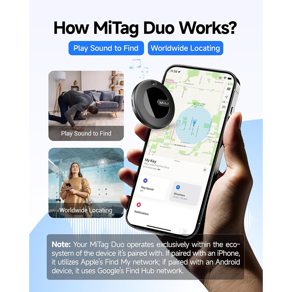 Mitag Duo Anti Loss Device for Dogs and Cats (Black) | IOS & Android Both-Collar, Leashes, harnesses Mitag Dropship