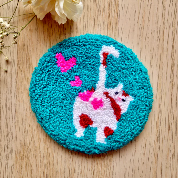 Furry Tales Rusk Cat Handtufted Coaster