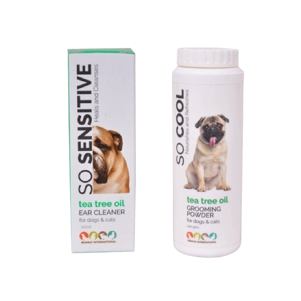 BI Grooming Cool Tea Tree Oil Powder and Sensitive Tea Tree Oil Ear Cleaner for Dogs and Cats Combo Dogs-Grooming Supplies Bi Grooming 100g+20mL