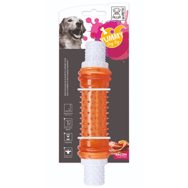 M Pets Yummy Bacon Scented Stick Toy for Dogs (White/Orange)