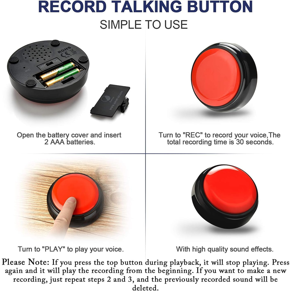 Pet Vogue Voice Recording Interactive Button for Dogs & Cats (Red) Dogs-Toys Pet Vogue