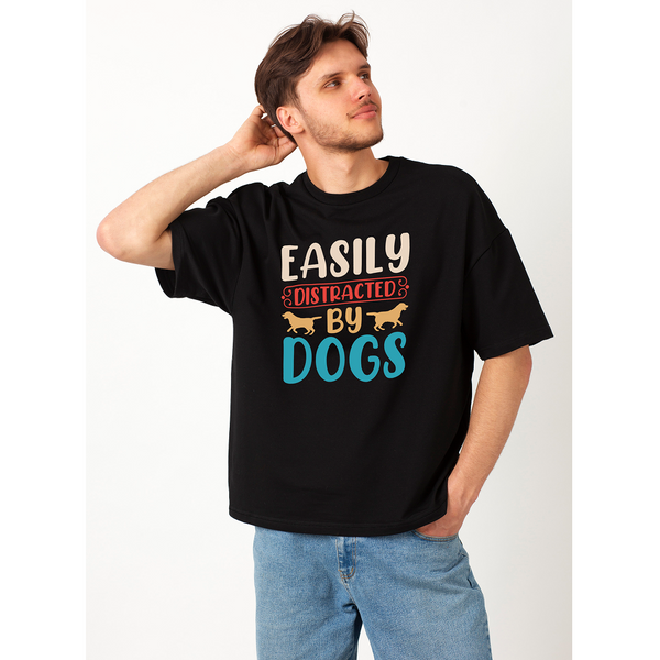 Seek Buy Love Easily Distracted by Dogs Oversized Tee (Black)