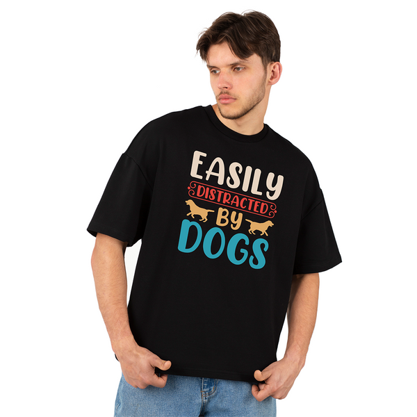 Seek Buy Love Easily Distracted by Dogs Oversized Tee (Black)