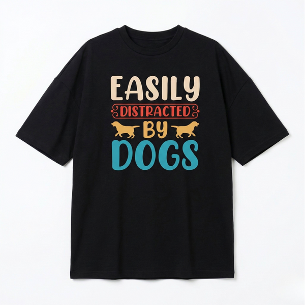 Seek Buy Love Easily Distracted by Dogs Oversized Tee (Black)