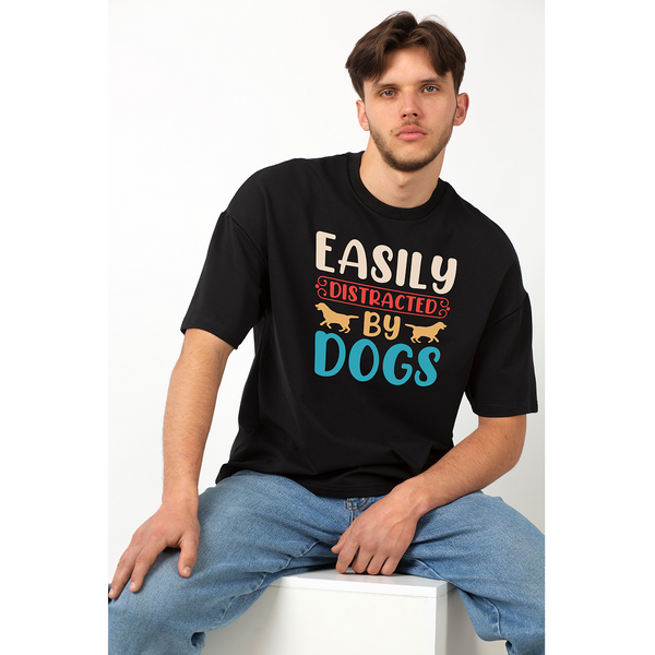 Seek Buy Love Easily Distracted by Dogs Oversized Tee (Black)