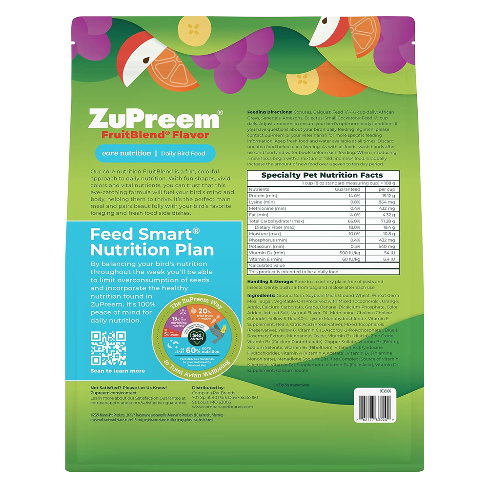 ZuPreem FruitBlend Flavor with Natural Flavors Avian Diets Large Bird Food Birds ZuPreem