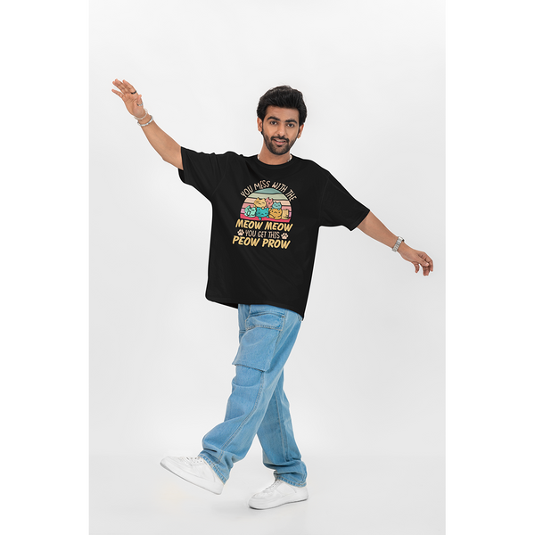 Seek Buy Love Funny Cat Lover Oversized Tshirt (Black)