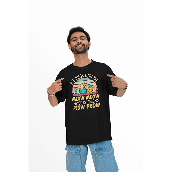 Seek Buy Love Funny Cat Lover Oversized Tshirt (Black)