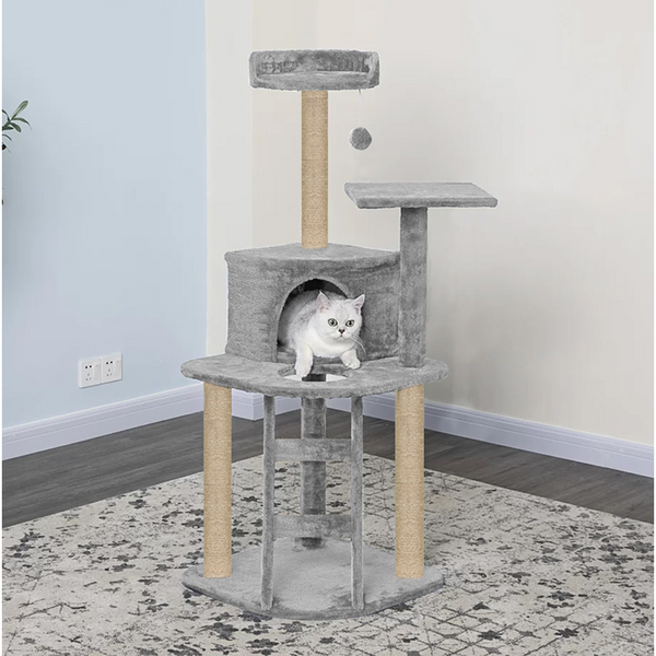 Furrlovers Multi Level Cat Tree with Plush Condo & Jute Scratching Posts (Grey)