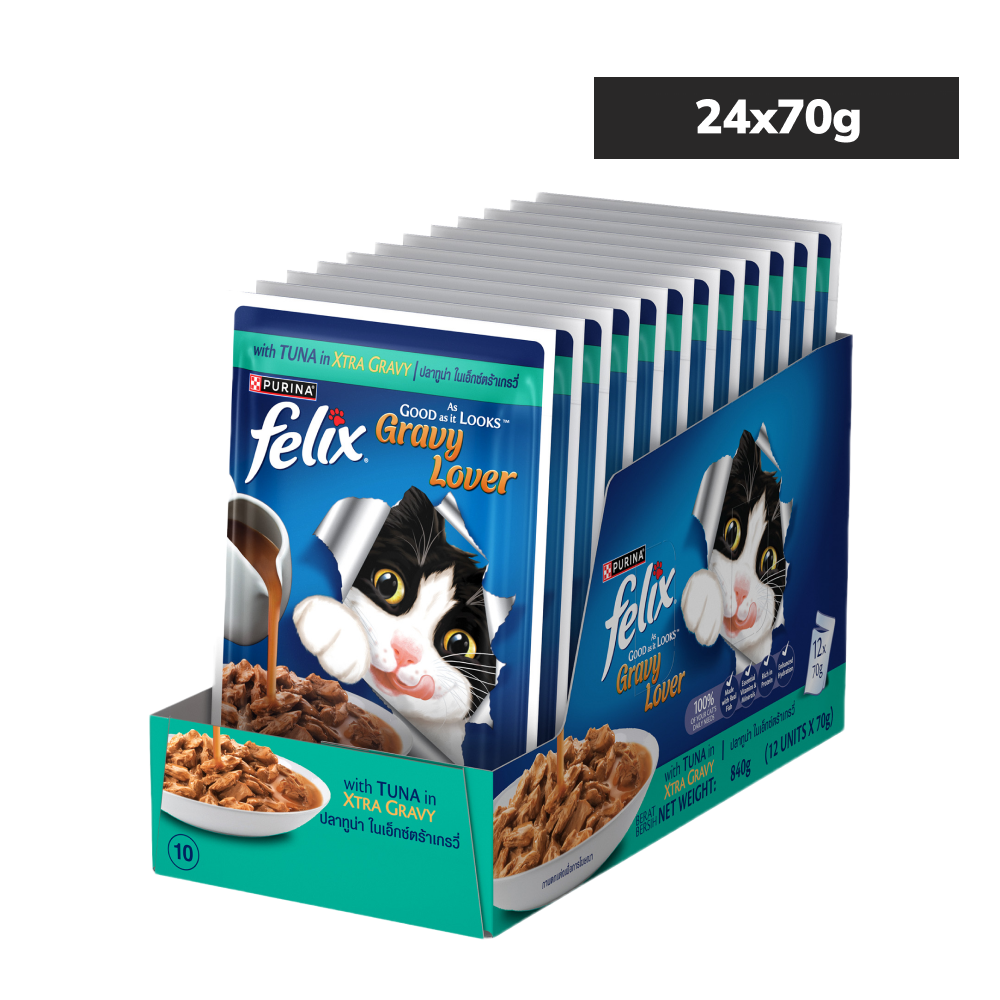 Purina Felix Gravy Lover Tuna Chunks Adult Complete and Balanced Cat Wet Food Cats-Wet Food Felix 24x70g