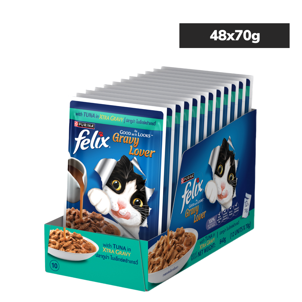 Purina Felix Gravy Lover Tuna Chunks Adult Complete and Balanced Cat Wet Food Cats-Wet Food Felix 48x70g