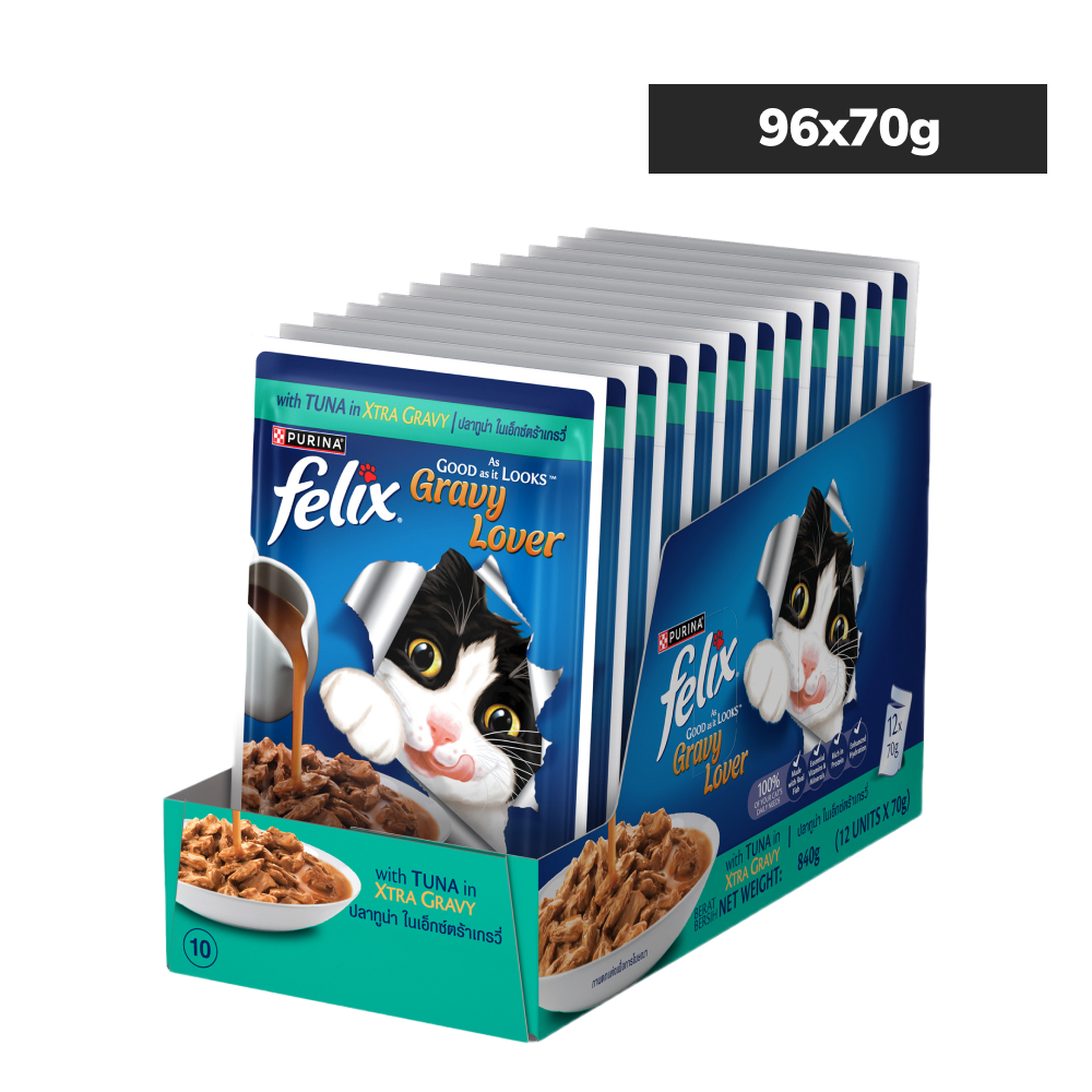 Purina Felix Gravy Lover Tuna Chunks Adult Complete and Balanced Cat Wet Food Cats-Wet Food Felix 96x70g