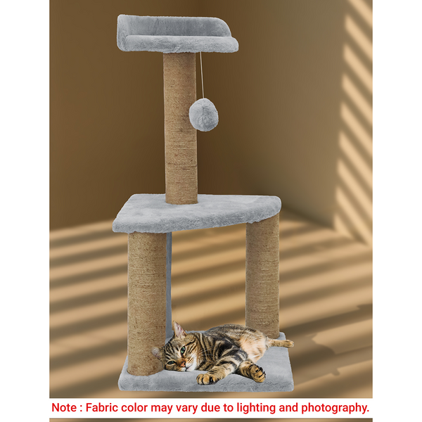 Furrlovers Two Floor Soft Fur Activity Cat Tree for Kittens & Cats with Scratching Post, Natural Sisal Rope & Hanging Ball (Grey)