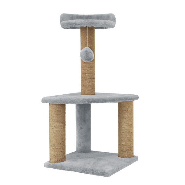 Furrlovers Two Floor Soft Fur Activity Cat Tree for Kittens & Cats with Scratching Post, Natural Sisal Rope & Hanging Ball (Grey)