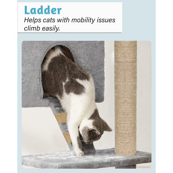Furrlovers Fur Fabric Multilevel Activity Tree with Detachable Bed & Climbing Ladder for Cats (Grey)