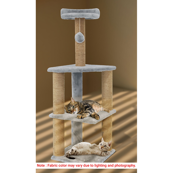 Furrlovers Three Floor Soft Fur Activity Cat Tree for Kittens & Cats with Scratching Post, Natural Sisal Rope & Hanging Ball (Grey)