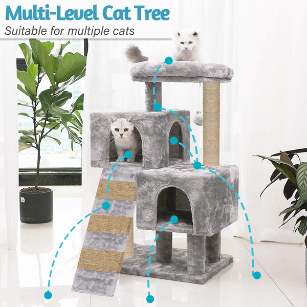 Furrlovers Kitten Cat Tree Scratching Post with Ladder, Condo & Jute Rope (Grey)