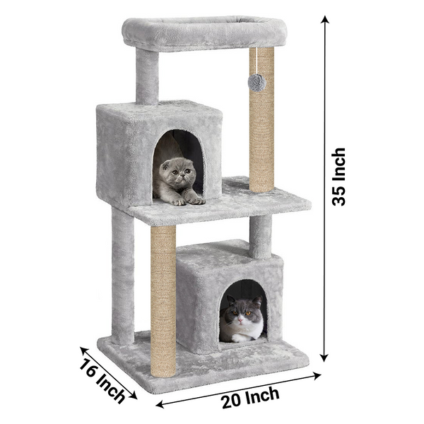 Furrlovers Multi Level Plush Cat Tree with Jute Scratching Posts & 2 Condos (Grey)