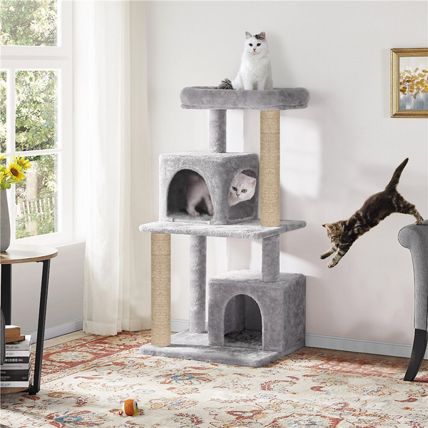 Furrlovers Multi Level Plush Cat Tree with Jute Scratching Posts & 2 Condos (Grey)