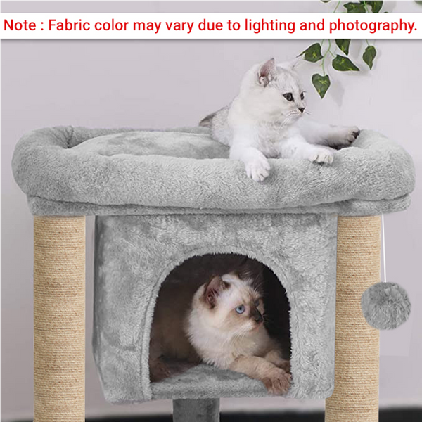 Furrlovers Cat & Kitten Scratching Post Activity Tree with Plush Fur, Jute Rope & Detachable Bed (Grey)