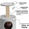Furrlovers Plush Fur Cat Tree Condo with Jute Rope & Hanging Ball (Grey) Cats-Toys Furrlovers Dropship