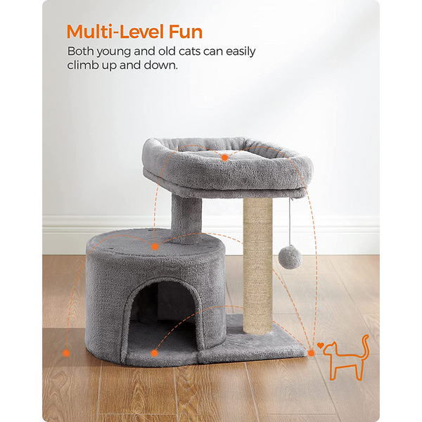 Furrlovers Tree with Scratching Post Condo and Toy Ball for Cats (Grey)