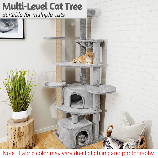Furrlovers Multilevel Cat Tree with Scratching Posts, Condo & Top Bed with Jute Rope (Grey)