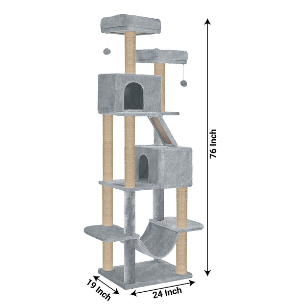 Furrlovers Multi Storey Cat Tree with Hammock, Condo & Sisal Scratching Posts (Grey)