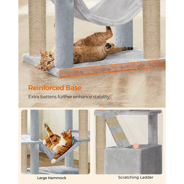 Furrlovers Multi Storey Cat Tree with Hammock, Condo & Sisal Scratching Posts (Grey)