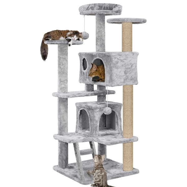 Furrlovers Multi Condo Kitten & Cat Tree with Plush Fur Fabric, Ladder, Top Perches, Playing Balls & Jute Rope Scratching Posts