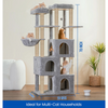Furrlovers Multilevel Fur Fabric Cat Tree with Condos, Hanging Ball & Jute Rope Scratching Posts (Grey) Cats-Toys Furrlovers Dropship