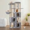 Furrlovers Multilevel Fur Fabric Cat Tree with Condos, Hanging Ball & Jute Rope Scratching Posts (Grey) Cats-Toys Furrlovers Dropship 62in