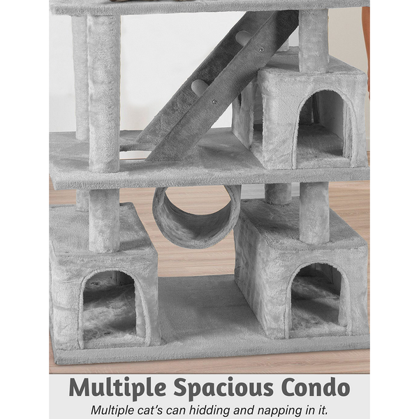 Furrlovers Multilevel Cat Tree with Ladder, Tunnel & Jute Rope Scratching Posts (Grey)