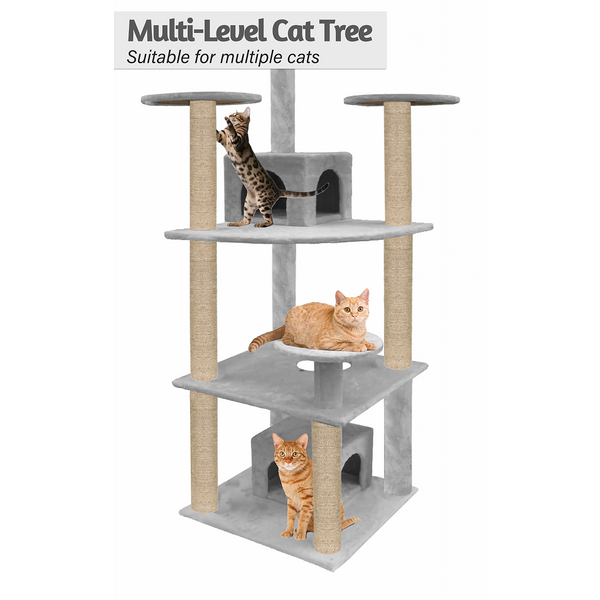 Furrlovers Multilevel Cat Tree with Condo & Jute Rope Scratching Posts (Grey)