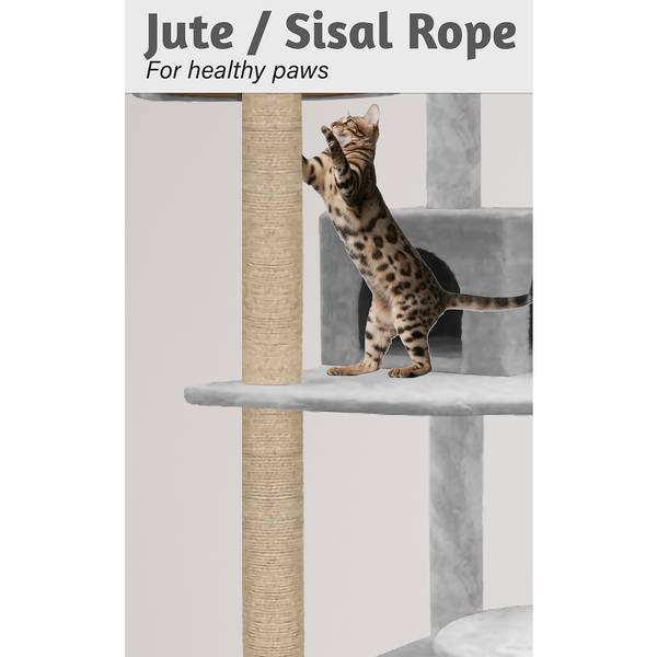 Furrlovers Multilevel Cat Tree with Condo & Jute Rope Scratching Posts (Grey)