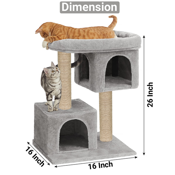 Furrlovers Activity Kitten Tree with Plush Fur Fabric and Detachable Bed (Grey)