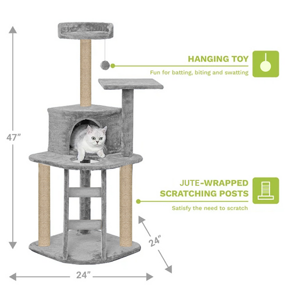 Furrlovers Multi Level Cat Tree with Plush Condo & Jute Scratching Posts (Grey)