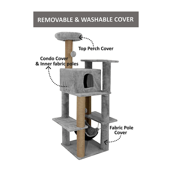 Furrlovers Multilevel Soft Fur Cat Tree with Condo, Hammock & Sisal Scratching Posts (Grey)