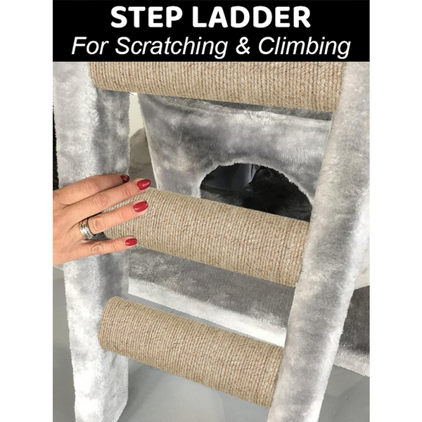 Furrlovers Fur Fabric Cat Tree with Hammocks, Condo & Jute Rope Scratching Posts (Grey)