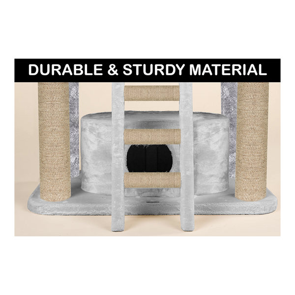 Furrlovers Fur Fabric Cat Tree with Hammocks, Condo & Jute Rope Scratching Posts (Grey)