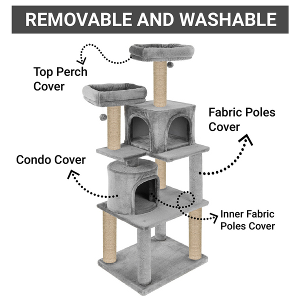 Furrlovers Multilevel Cat Tree with Condo, Perches & Jute Rope Scratching Posts (Grey)