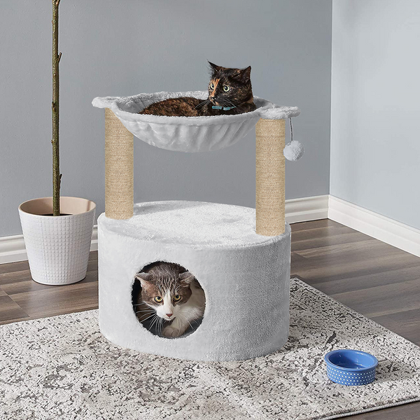 Furrlovers Dual Level Cat Bed and Scratching Post with Hammock (Grey)