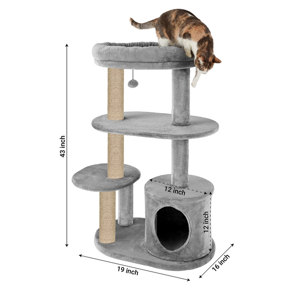 Furrlovers Multi Level Plush Cat Tree with Condo & Sisal Scratching Posts (Grey)