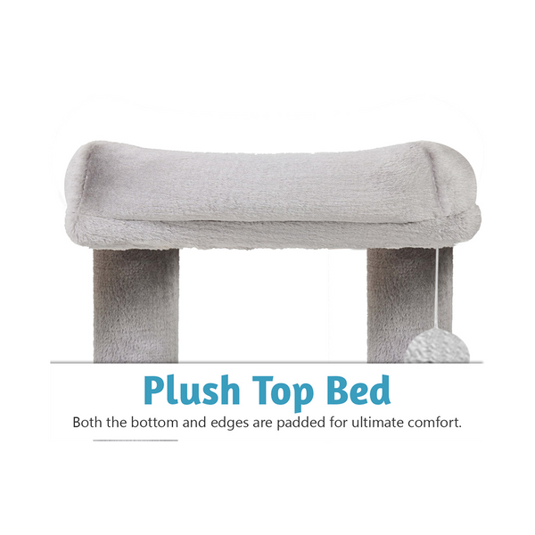 Furrlovers Plush Condo Cat Tree with Top Perch, Hanging Ball & Scratching Post (Grey)